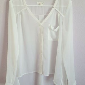 Urban Outfitters White V Neck High Low Blouse